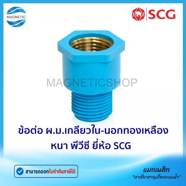 ข้อต่อ ผ.ม.เกลียวใน-นอกทองเหลือง หนา พีวีซี ยี่ห้อ SCG.Tem